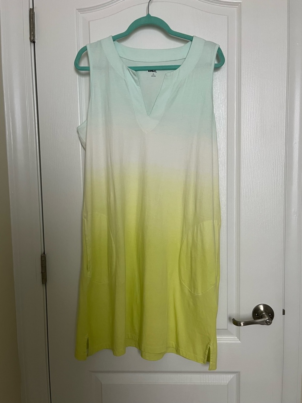 Lands' End Sleeveless Dip-Dye Dress in Mint and Yellow